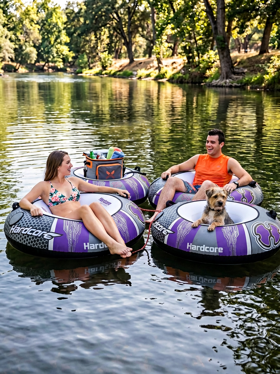 Hardcore Watersports Towable Chaos Tube – 54" Inflatable Water Tube for Single Riders, Heavy-Duty Nylon Cover with 4 Secure Handles and Quick-Connect Tow Hook for Lakes and Oceans