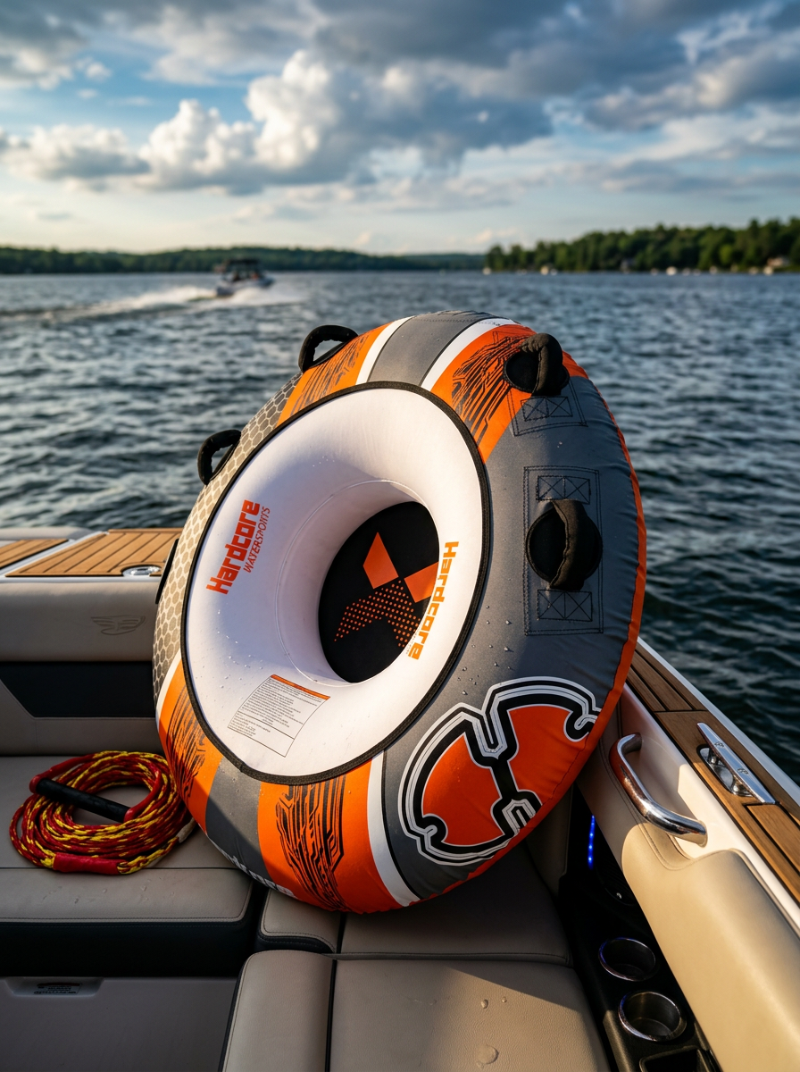 Hardcore Watersports Towable Chaos Tube – 54" Inflatable Water Tube for Single Riders, Heavy-Duty Nylon Cover with 4 Secure Handles and Quick-Connect Tow Hook for Lakes and Oceans
