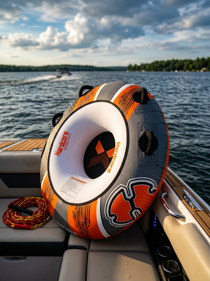 Hardcore Watersports Towable Chaos Tube – 54" Inflatable Water Tube for Single Riders, Heavy-Duty Nylon Cover with 4 Secure Handles and Quick-Connect Tow Hook for Lakes and Oceans