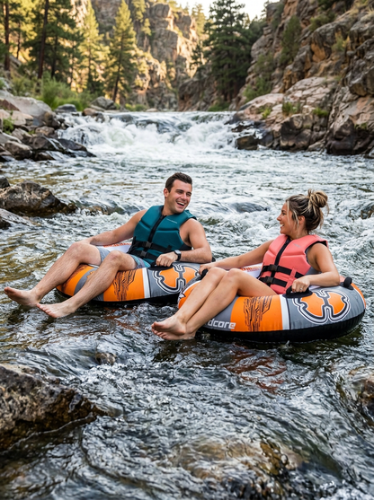 Hardcore Watersports Towable Chaos Tube – 54" Inflatable Water Tube for Single Riders, Heavy-Duty Nylon Cover with 4 Secure Handles and Quick-Connect Tow Hook for Lakes and Oceans