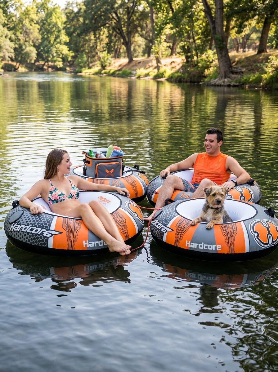 Hardcore Watersports Towable Chaos Tube – 54" Inflatable Water Tube for Single Riders, Heavy-Duty Nylon Cover with 4 Secure Handles and Quick-Connect Tow Hook for Lakes and Oceans
