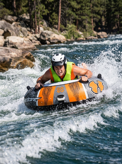 Hardcore Watersports Towable Chaos Tube – 54" Inflatable Water Tube for Single Riders, Heavy-Duty Nylon Cover with 4 Secure Handles and Quick-Connect Tow Hook for Lakes and Oceans
