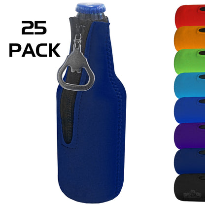 Neoprene Bottle Cooler Sleeves for 12oz Bottles with Bottle Opener- 25-Pack - Blank Design for any Event - Dual Sided Insulation Keeps Your Drinks Cold for Longer!