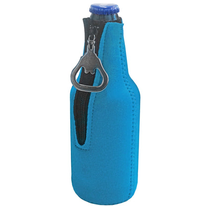 Zipper Bottle Cooler Sleeve with Bottle Opener