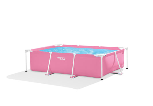 Intex 7' x 4' x 24" Rectangular Metal Frame Above Ground Outdoor Swimming Pool, Pink