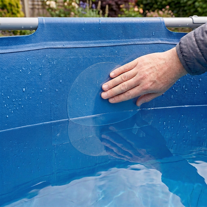 All-in-One Repair Kit for Above-Ground Pools | Fast, Underwater-Capable Peel-and-Stick OR Adhesive Glue-Down Vinyl Patches & for Easy Set and Frame Pools
