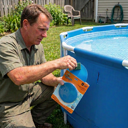 All-in-One Repair Kit for Above-Ground Pools | Fast, Underwater-Capable Peel-and-Stick OR Adhesive Glue-Down Vinyl Patches & for Easy Set and Frame Pools