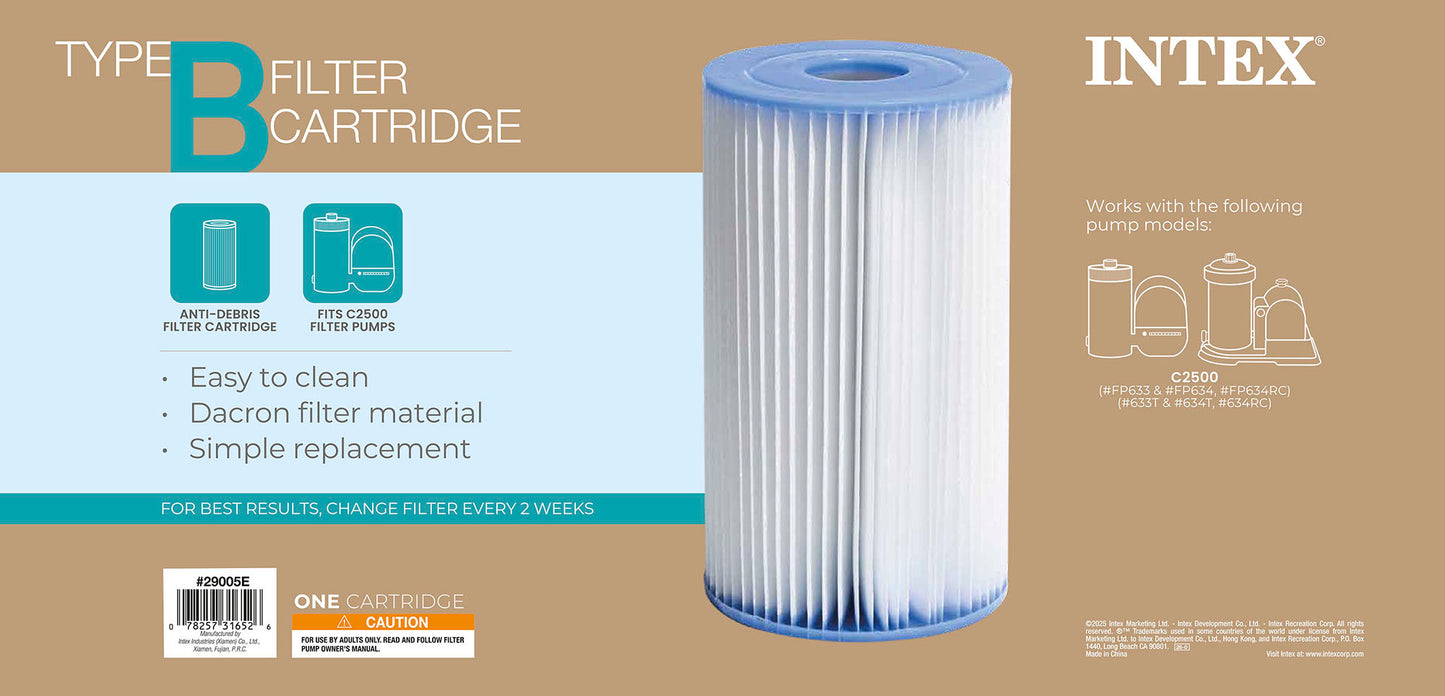 Intex Type B Filter Cartridge for Above Ground Swimming Pool Pumps