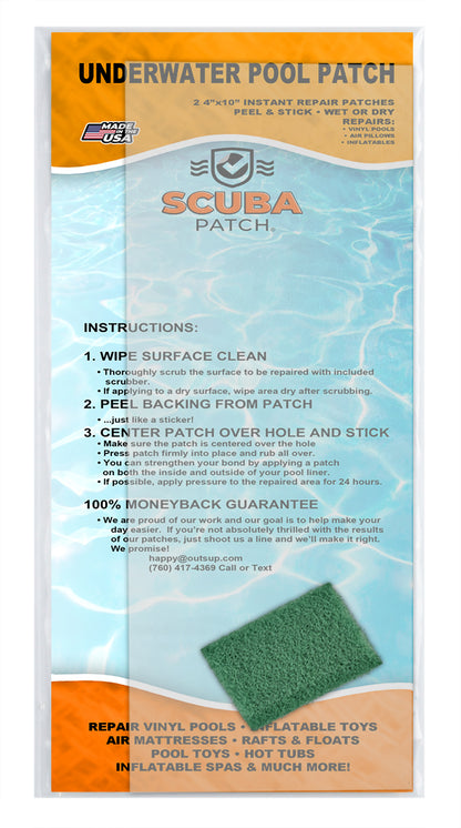 Scuba Patch Heavy Duty Underwater Pool Liner Patches; 2 Pack 4"x10" | Heavy Duty | Instant | Waterproof | Glue-Less | Peel and Stick | Swimming Pool Liner Repair Patches