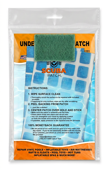 Scuba Patch Heavy Duty underwater pool liner patches; 2 Pack 5.5"x8.5" | Heavy Duty | Instant | Waterproof | Glue-less | Peel and Stick | Swimming Pool Liner Repair Patches