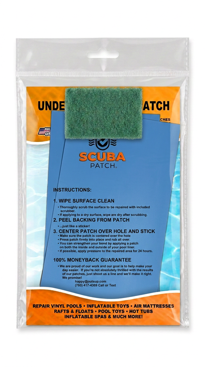 Scuba Patch Heavy Duty underwater pool liner patches; 2 Pack 5.5"x8.5" | Heavy Duty | Instant | Waterproof | Glue-less | Peel and Stick | Swimming Pool Liner Repair Patches