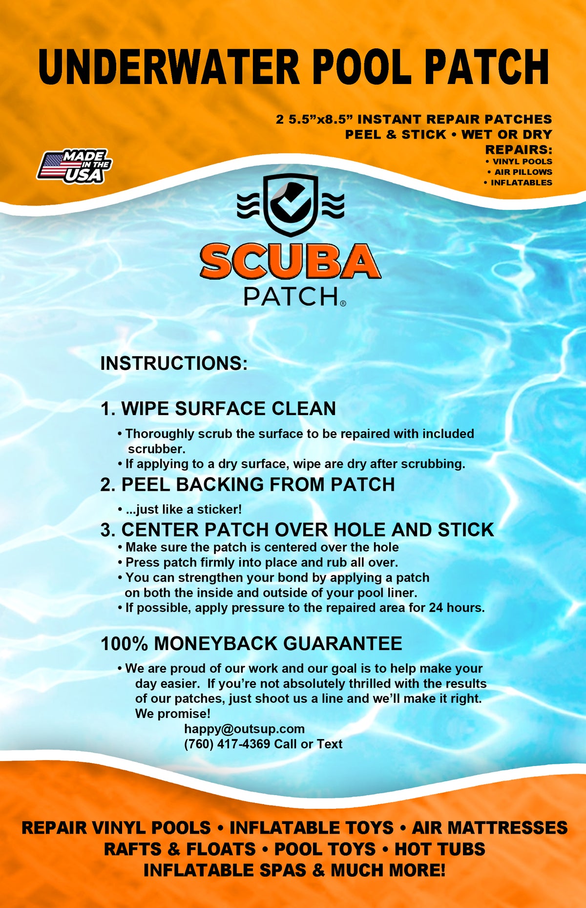 Ultra Frame Pool Liner Repair Kit | Durable Vinyl Glue with Option of Glue-Down or Peel-and-Stick Blue Pool Print Patches for Reliable Repairs