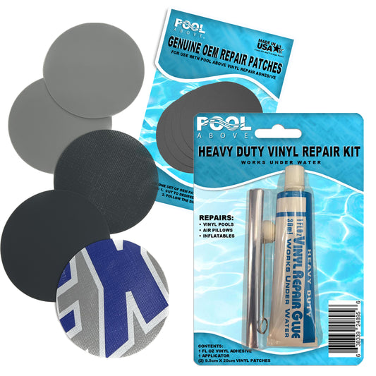 Pool Above Vinyl Repair Kit with Clear Sealant, Ideal for Inflatable Excursion Boat and Other Vinyl Products, Includes Black and Grey Patches and Strong Vinyl Glue