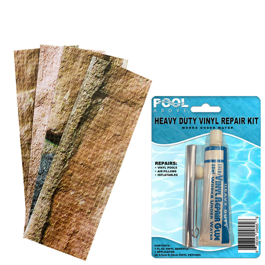 Repair Kit for Steel Pro Max Pool - Vinyl Glue -  2.5"x7.5" Stone Print Patches