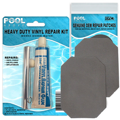 Pool Above Vinyl Repair Kit with Clear Sealant, Ideal for Inflatable Challenger K1 Kayak and Other Vinyl Products, Includes Grey Patches and Strong Vinyl Glue
