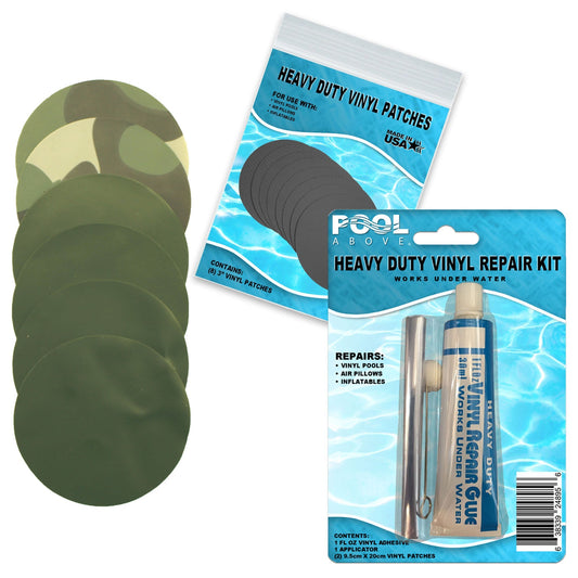 Pool Above Repair Kit for River Run Tube Camo | Vinyl glue | Green Multi Patches