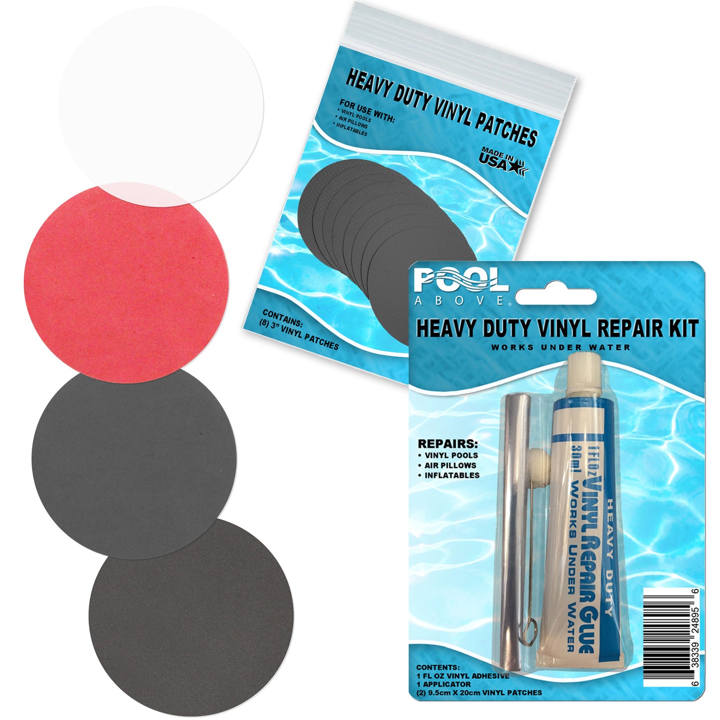 Pool Above Vinyl Repair Kit with Clear Sealant, Ideal for Inflatable Empire Chair and Other Vinyl Products, Includes Pink & Black Patches and Strong Vinyl Glue