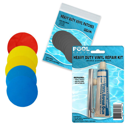 Pool Above Vinyl Repair Kit with Clear Sealant, Ideal for Helicopter Ball Pit and Other Vinyl Products, Includes Yellow Blue and Red Patches and Strong Vinyl Glue