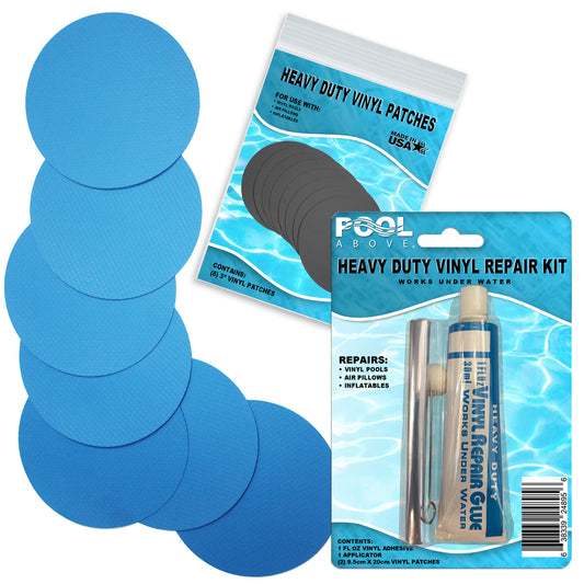 Heavy Duty Vinyl Repair Patch Kit for Above-Ground Pool Liner Repair; Glue and Patch Inflatables; Boat; Raft; Kayak; Air Beds; Inflatable Mattress Repair (Choose Color)