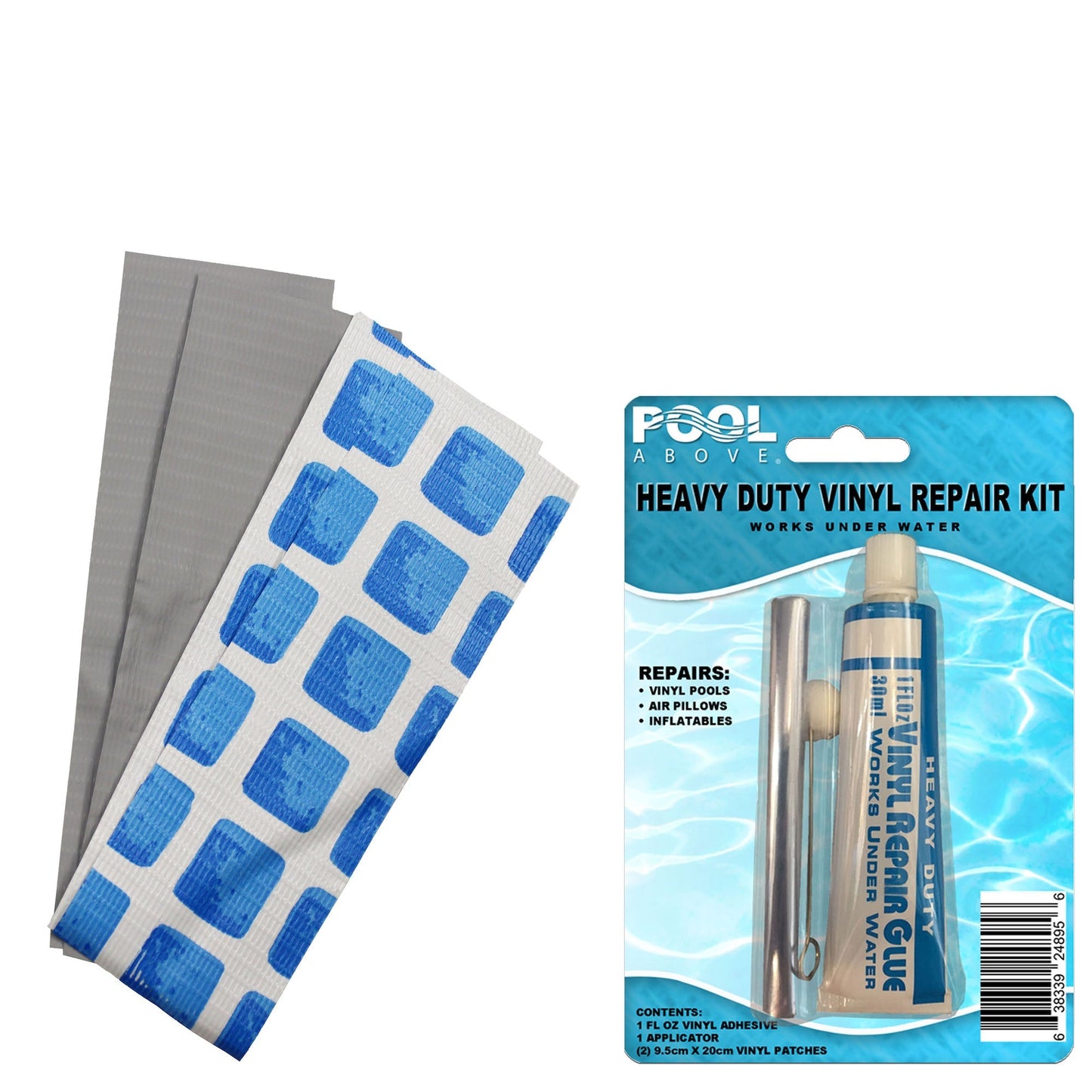 Repair Kit for Ultra Frame Pool | Vinyl Glue | Gray Blue White Multi 2.5"x7.5" Patches