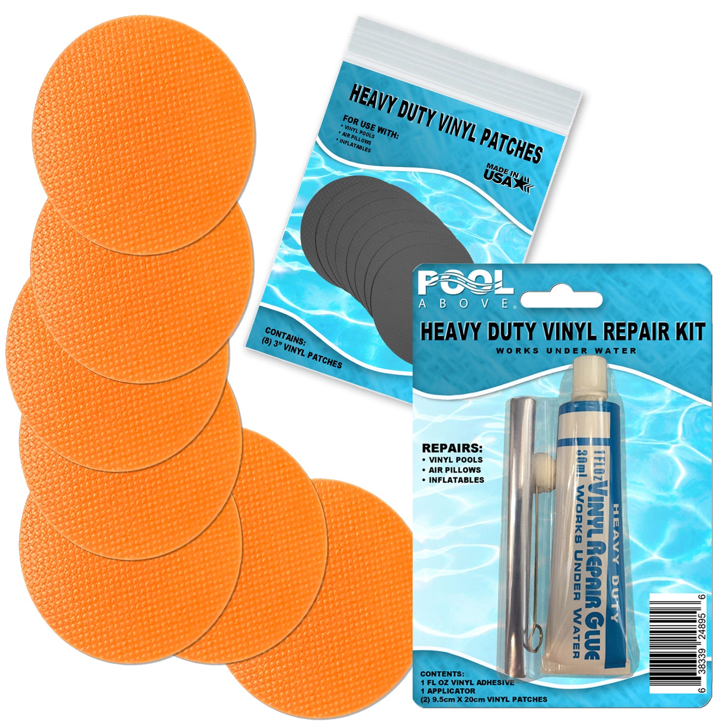 Heavy Duty Vinyl Repair Patch Kit for Above-Ground Pool Liner Repair; Glue and Patch Inflatables; Boat; Raft; Kayak; Air Beds; Inflatable Mattress Repair