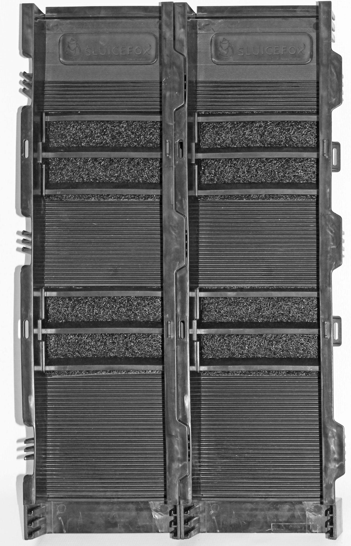Sluice Fox Portable Expandable Sluice Box for Gold Mining and Prospecting; Includes miner's moss, Hungarian style riffles, and deep V riffles.  Essential tool for gold panning kits