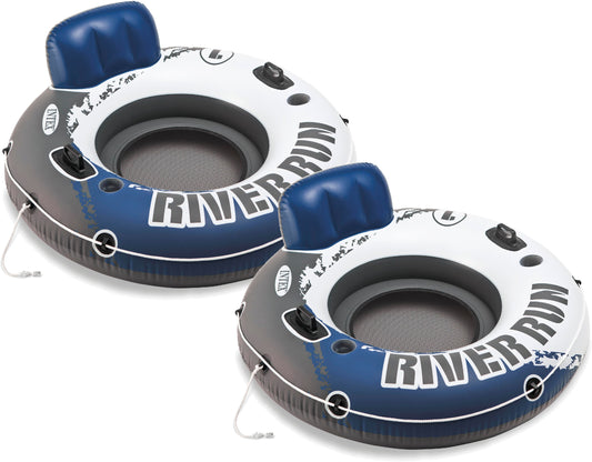 Intex River Run I Inflatable Float Sport Lounge Raft with Cup Holders (2 Pack)