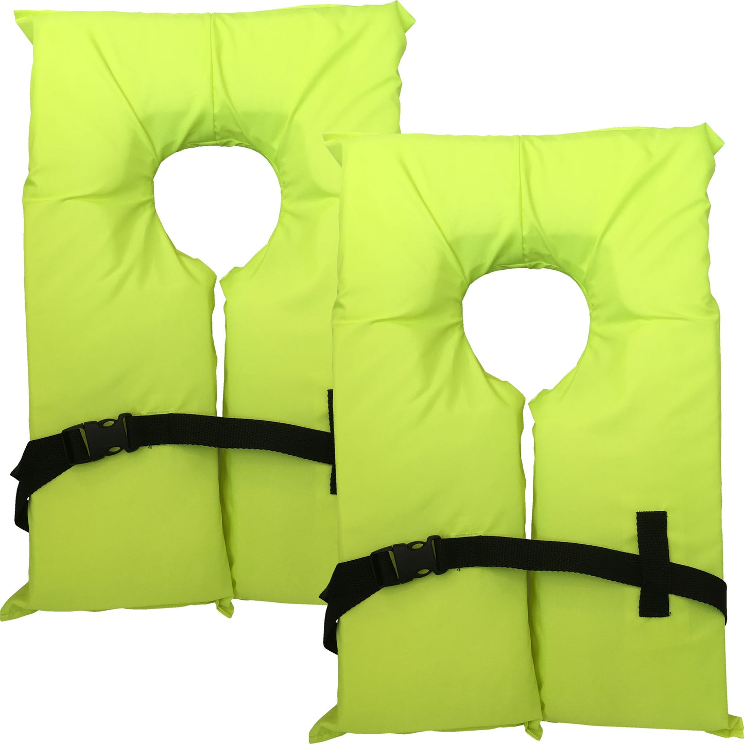 Hardcore Coast Guard approved life jackets for adults.  High visibility neon yellow color Type II keyhole life vest in classic May West style. Compliance life vests and flotation device (2 pack)