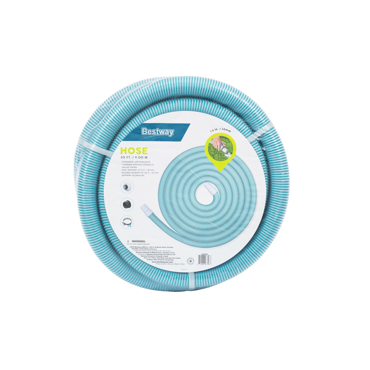 Bestway Flowclear Pool Cleaning Vacuum Hose 30 Feet | Compatible with Most Swimming Pools | Includes Adapter and Hose Clamps