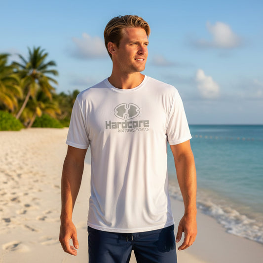 Hardcore Men’s Short Sleeve Rash Guard Surf Shirt – Relaxed Fit Swim Shirt with Quick-Dry Performance and UV Protection