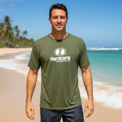 Hardcore Men’s Short Sleeve Rash Guard Surf Shirt – Relaxed Fit Swim Shirt with Quick-Dry Performance and UV Protection