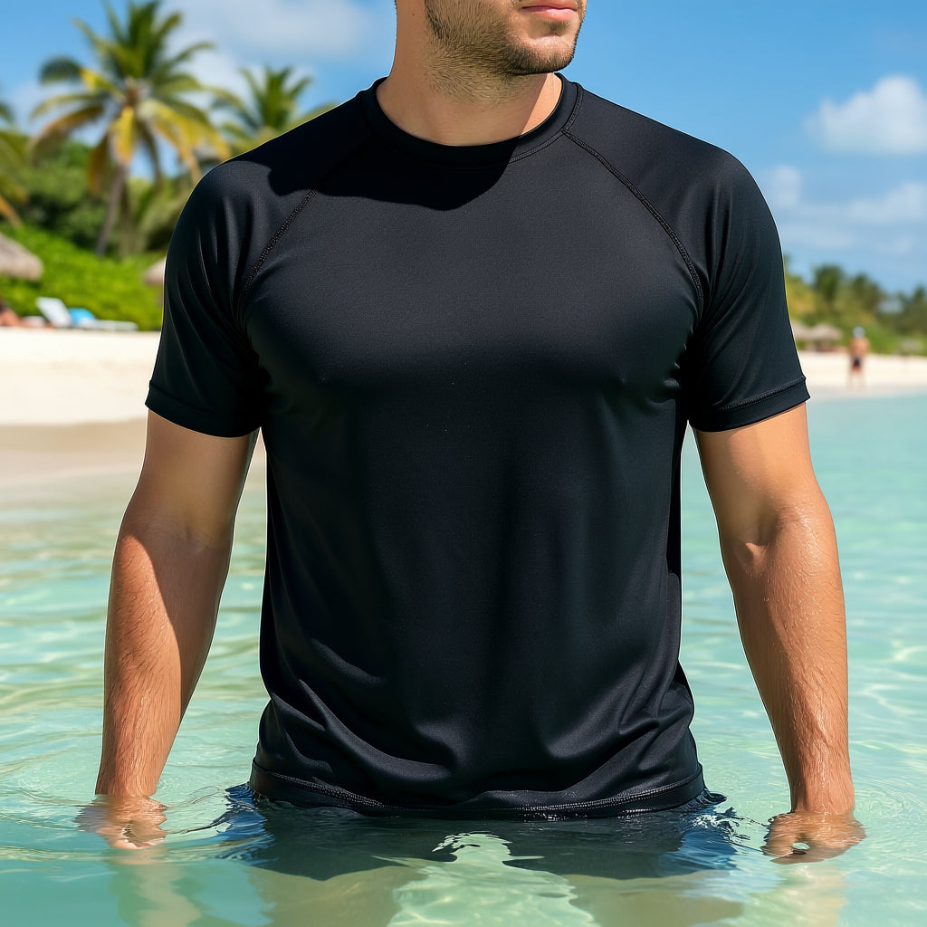 Hardcore Men’s Short Sleeve Rash Guard Surf Shirt – Relaxed Fit Swim Shirt with Quick-Dry Performance and UV Protection
