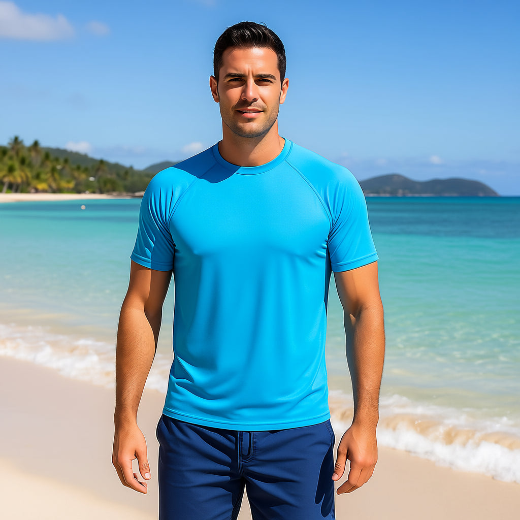 Hardcore Men’s Short Sleeve Rash Guard Surf Shirt – Relaxed Fit Swim Shirt with Quick-Dry Performance and UV Protection