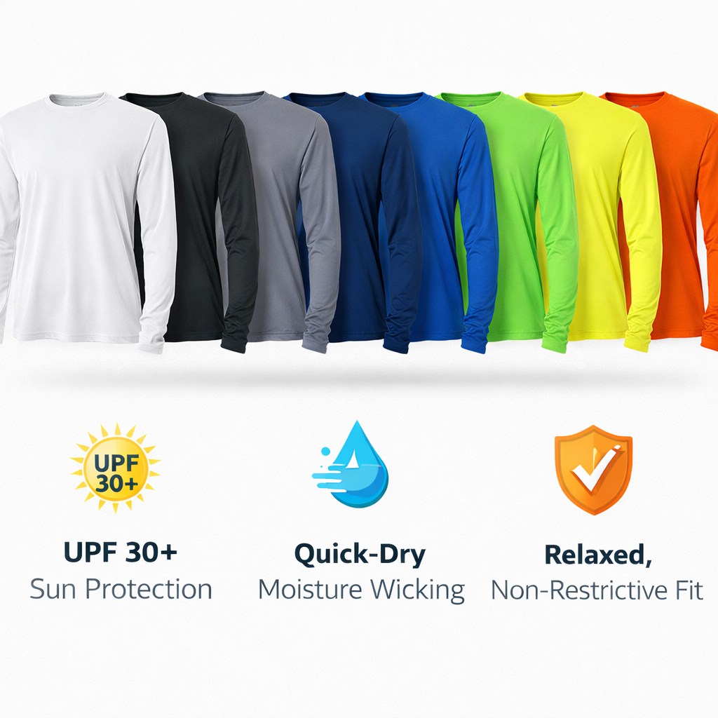 Hardcore Men’s Long-Sleeve UV Protection Shirt – Lightweight, Quick-Dry Rash Guard for Swimming, Fishing, Hiking & Outdoor Sun Safety