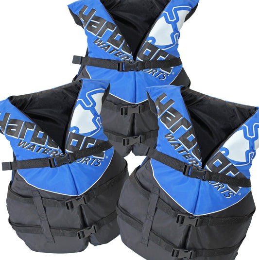 3 pack Hardcore Coast Guard type III PFD for adults; life jacket paddle vest for adults; life vest flotation device; Jet ski, wakeboard, kayak; extra life jacket for pontoon boat
