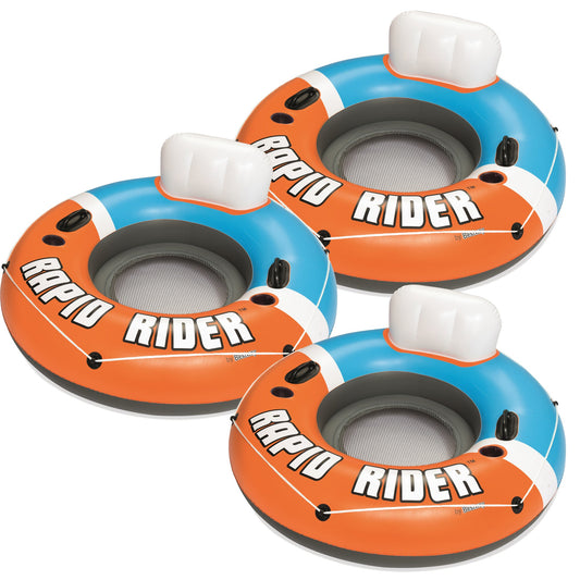 Bestway CoolerZ Rapid Rider Inflatable Blow Up Pool Chair Tube, Orange (3 Pack)