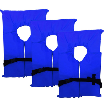 3 Pack Coast Guard approved life jackets.  High visibility color Type II keyhole life vest in classic May West style. Compliance flotation device