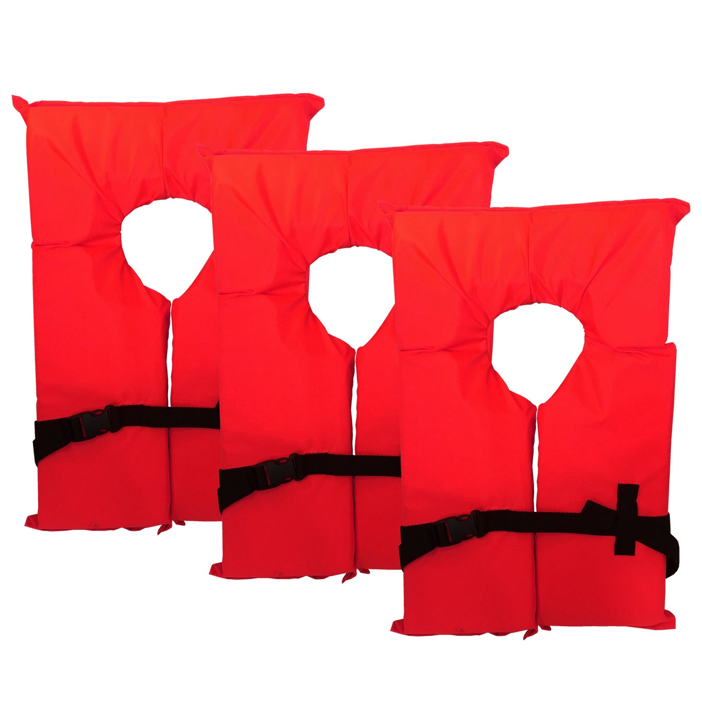 3 Pack Coast Guard approved life jackets.  High visibility color Type II keyhole life vest in classic May West style. Compliance flotation device