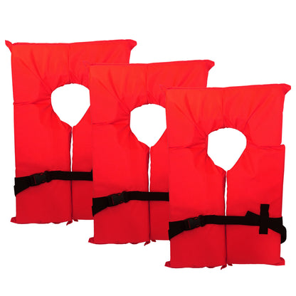 3 Pack Coast Guard approved life jackets.  High visibility color Type II keyhole life vest in classic May West style. Compliance flotation device