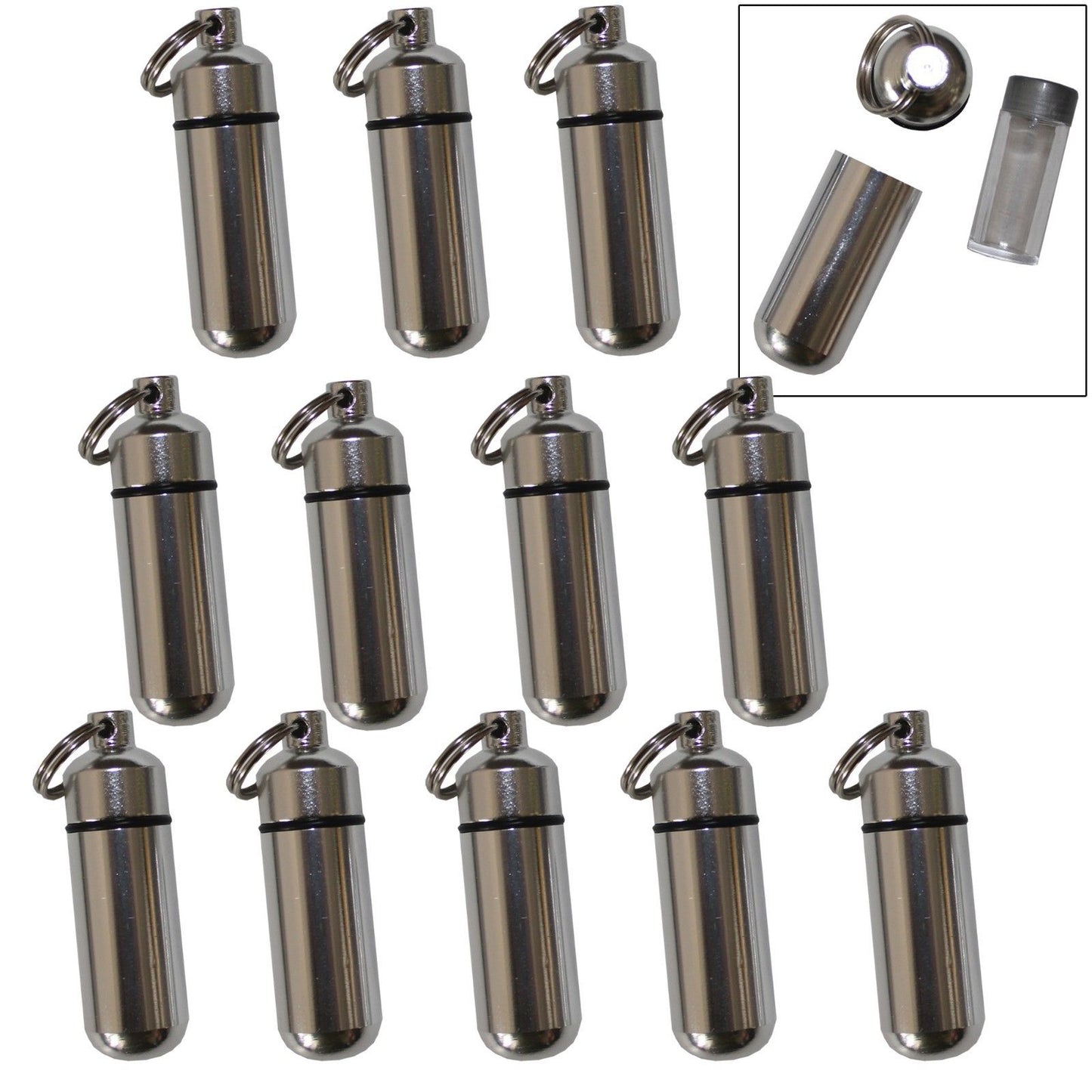 48 Pack Aluminum Pill Shape Case Keychain ID Holder Pet Ashes Urn Silver Metal