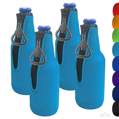 Neoprene Bottle Cooler Sleeves for 12oz Bottles with Bottle Opener- 4-Pack - Blank Design for any Event - Dual Sided Insulation Keeps Your Drinks Cool