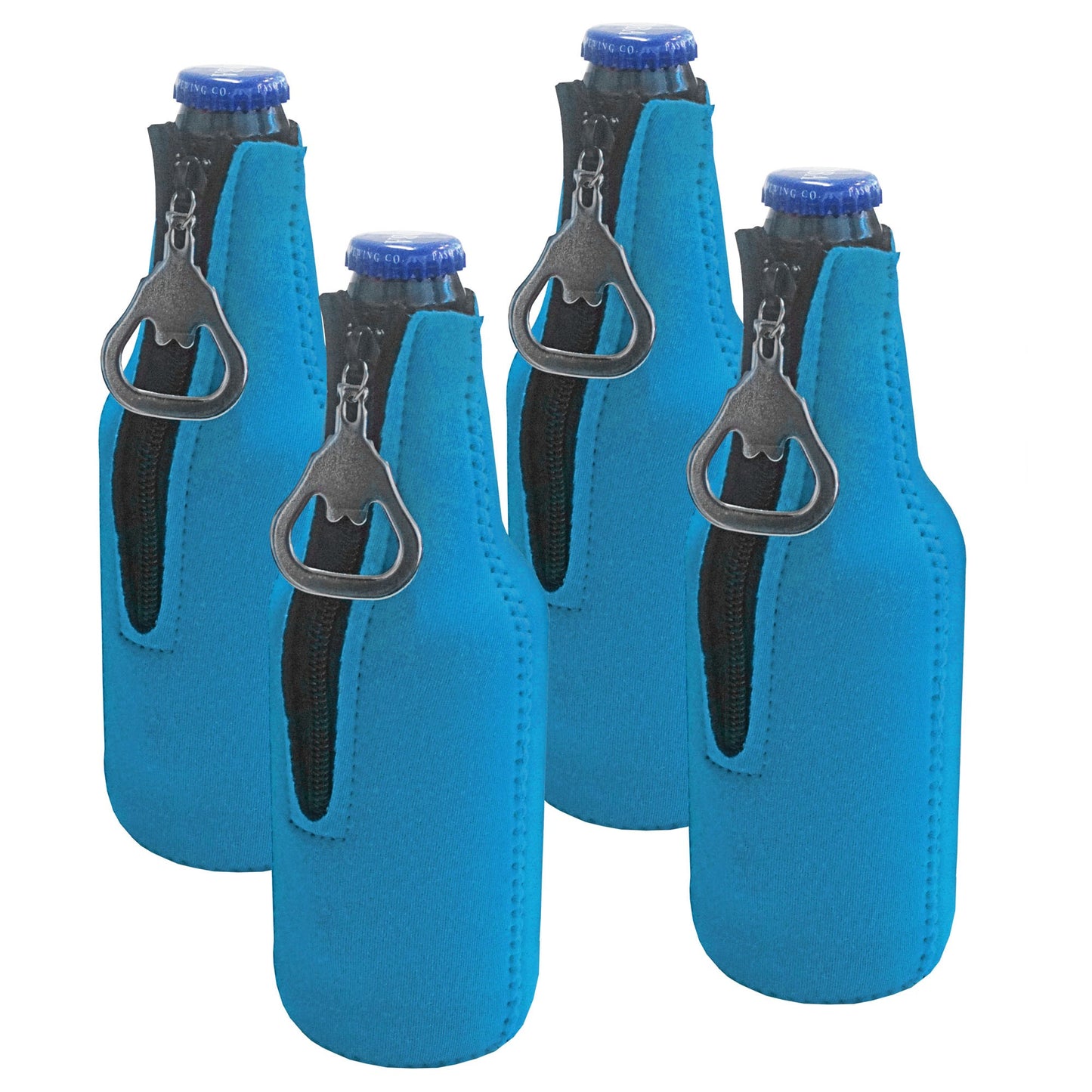 Neoprene Bottle Cooler Sleeves for 12oz Bottles with Bottle Opener- 4-Pack - Blank Design for any Event - Dual Sided Insulation Keeps Your Drinks Cool