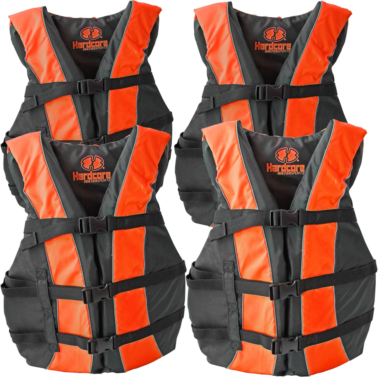 Hardcore life jacket 4 pack paddle vest for Adults; Coast Guard approved Type III PFD life vest flotation device; Jet ski, wakeboard, kayak; Ideal extra pontoon boat life jacket