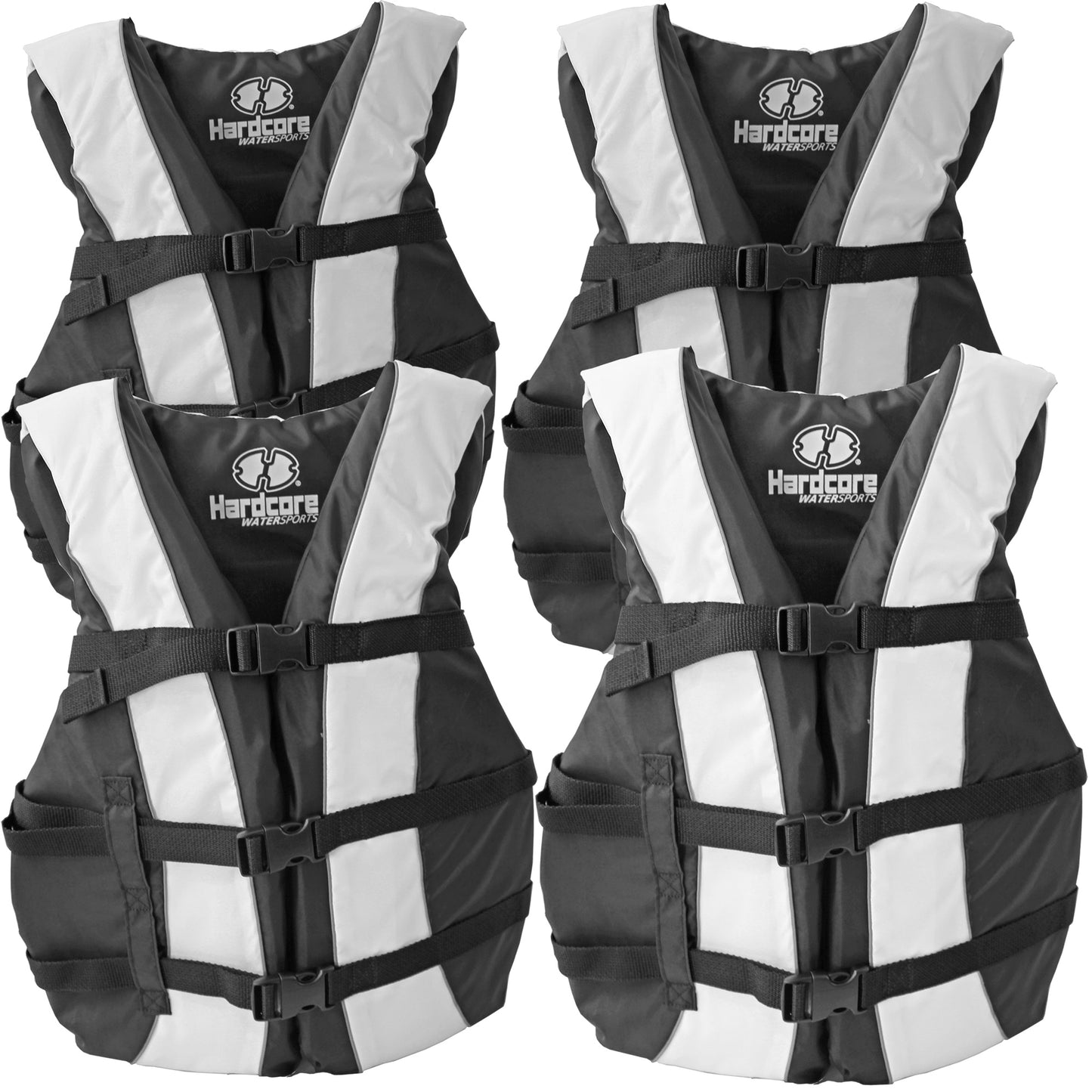 Hardcore life jacket 4 pack paddle vest for Adults; Coast Guard approved Type III PFD life vest flotation device; Jet ski, wakeboard, kayak; Ideal extra pontoon boat life jacket