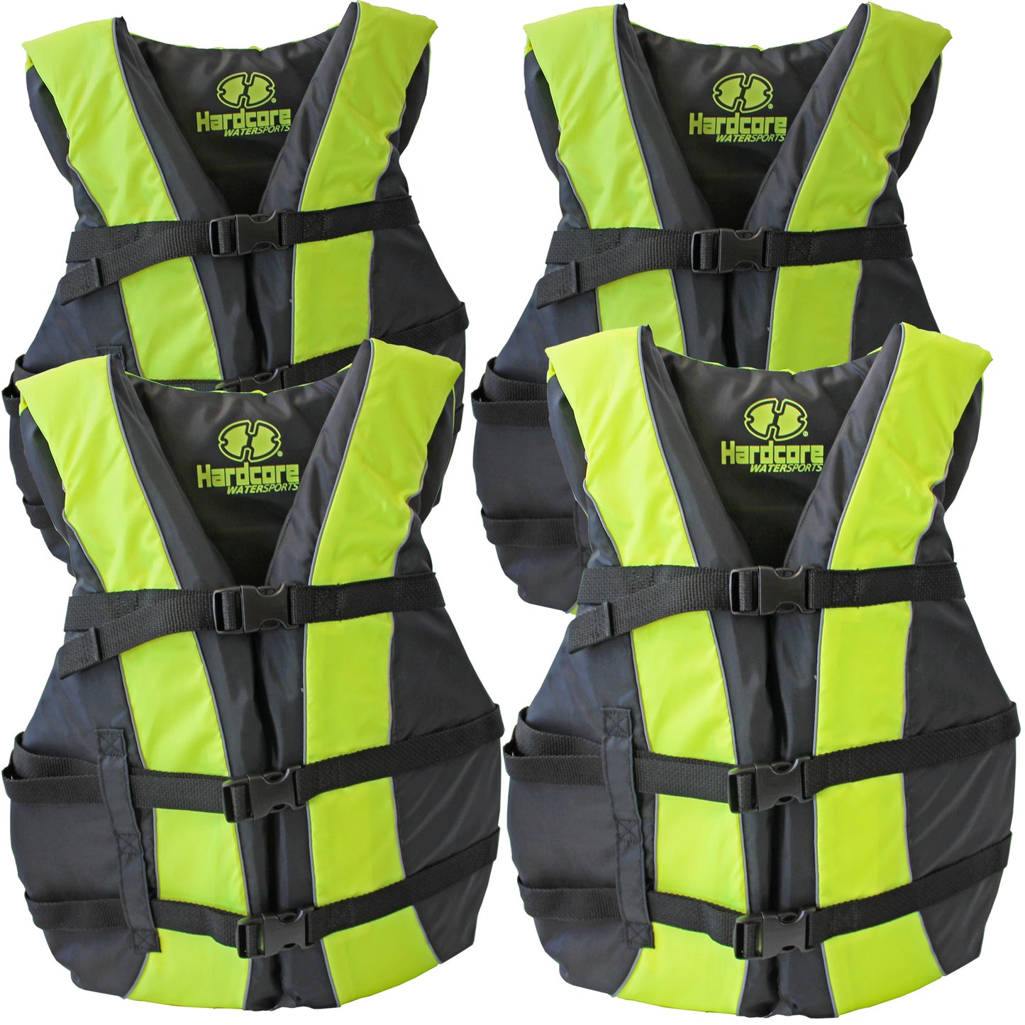 Hardcore life jacket 4 pack paddle vest for Adults; Coast Guard approved Type III PFD life vest flotation device; Jet ski, wakeboard, kayak; Ideal extra pontoon boat life jacket