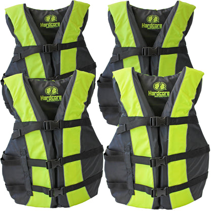 Hardcore life jacket 4 pack paddle vest for Adults; Coast Guard approved Type III PFD life vest flotation device; Jet ski, wakeboard, kayak; Ideal extra pontoon boat life jacket