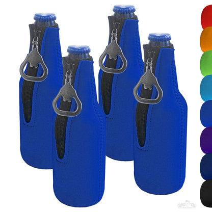 Neoprene Bottle Cooler Sleeves for 12oz Bottles with Bottle Opener- 4-Pack - Blank Design for any Event - Dual Sided Insulation Keeps Your Drinks Cool