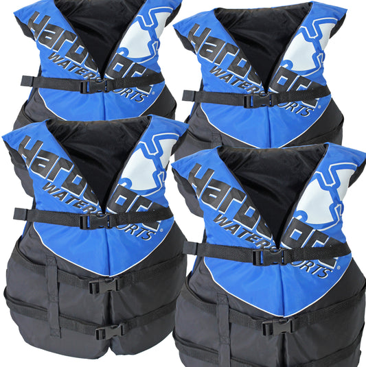 4 pack Hardcore Coast Guard type III PFD for adults; life jacket paddle vest for adults; life vest flotation device; Jet ski, wakeboard, kayak; extra life jacket for pontoon boat