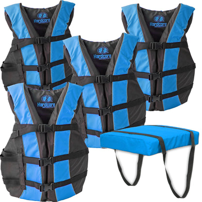 Hardcore Life Jacket 4 Pack Type III With Boat Cushion Type IV
