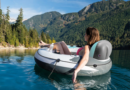 Intex River Run 1 Inflatable Floating Lounge w/Backrest, Built-in Cup Holders, Grab Handles, & Grab Rope –220lb Weight Capacity, Color Varies (6 Pack)